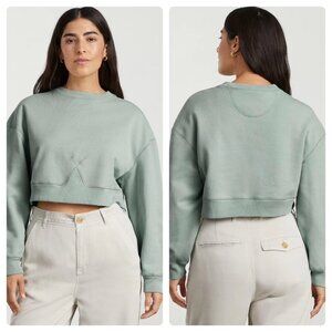Everlane Organic Cotton Cropped Crew Sweatshirt Green‎ X-Small